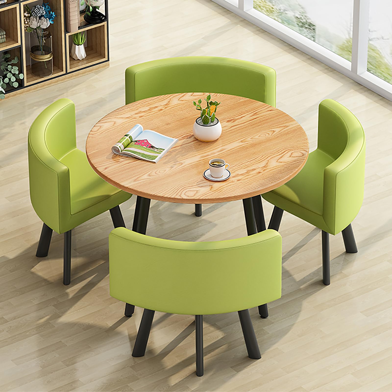 Juego de Mesa de Comedor Redonda compacta y compacta con 4 sillas para Cocina, Oficina y cafetería. Tapizado de Lino y algodón Duradero.