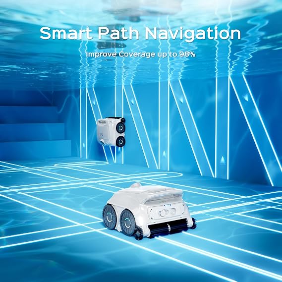 WYBOT B1 Robotic Pool Cleaner, Floor and Wall Cleaning, Cordless Vacuum for Inground & Above Ground, Smart Navigation, Self-Parking, White Green