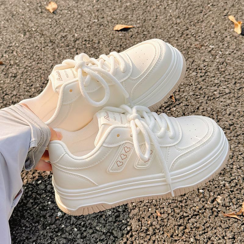 Milky Soft White Women & Girls Sneakers - Heart Chunky Platform Cute Shoes for Campus Chic, Beach Travel & Cozy Picnics, Y2K Kawaii, Birthday Gifts, Comfy Everyday Streetwear, Back to School3