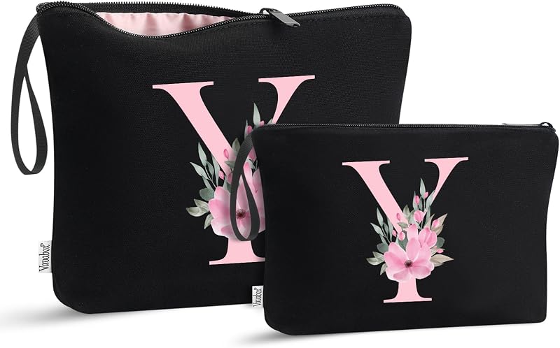 Necessaire de maquiagem Vavabox com estampa de letra Y, conjunto preto 04, 2 unidades