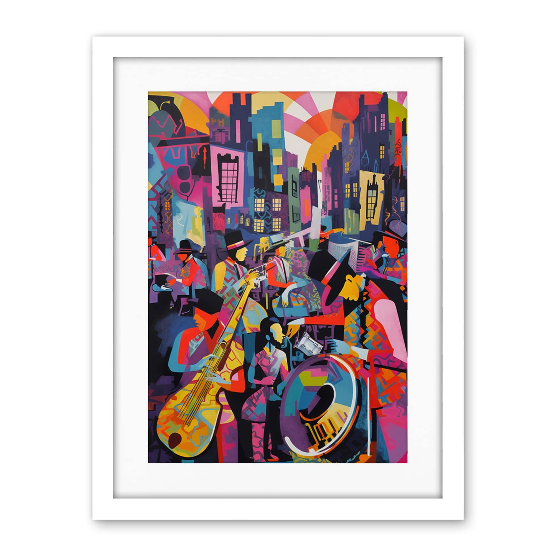 Artery8 New Orleans Jazz Festival Street Musicians Playing Music City at Sunset Abstract Modern Painting Artwork Framed Wall Art Print 18X24 Inch