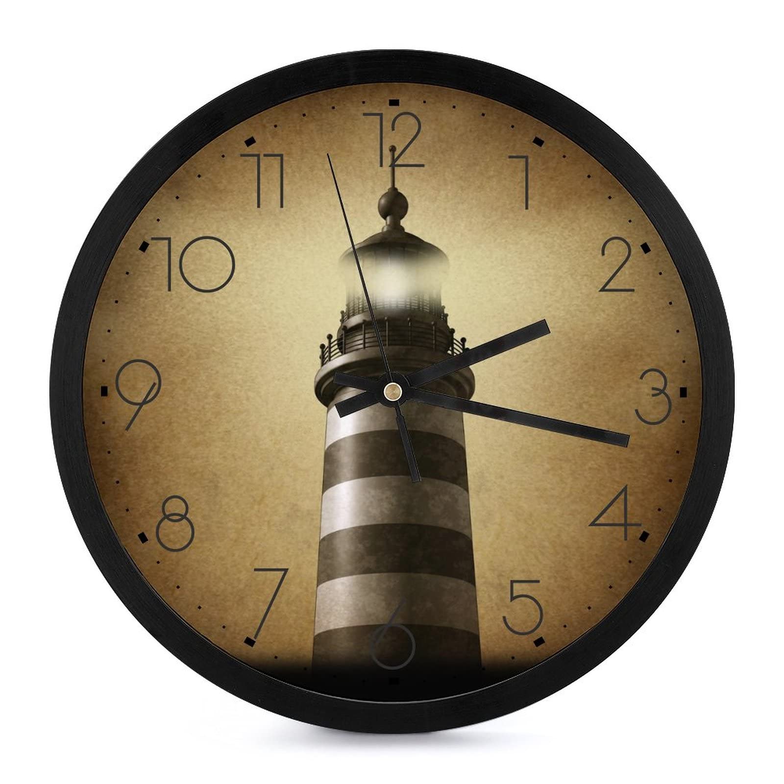 Horloge murale rétro phare ronde 25.4cm grands chiffres décorative salon chambre