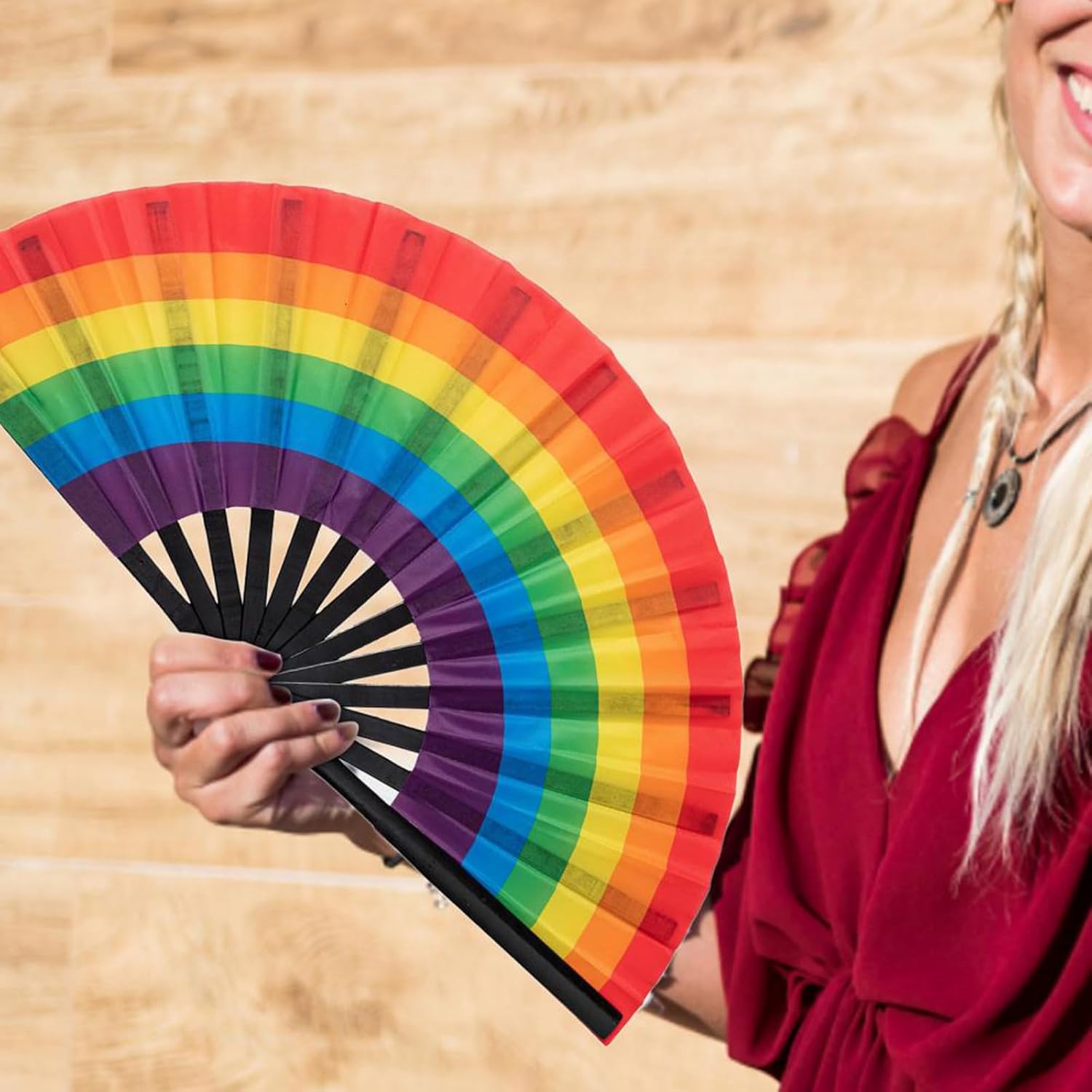 Rainbow Pride Folding Fan,13 Inch Large Plastic Rave Clack Fan,LGBTQ Pride Month Hand Fan for Pride Parade,Rave Party,Dance Performance,Festival Decorations Party Supplies image 5