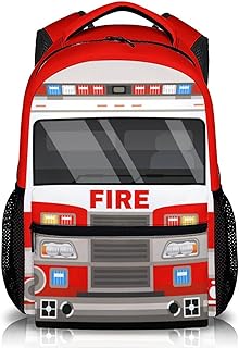 School Backpacks for Boys, 17 inches Back to School Supplies for Kids Children, Fire Truck Bookbag with Pockets for Kindergarten Preschool, Cartoon Schoolbag for Truck Lovers