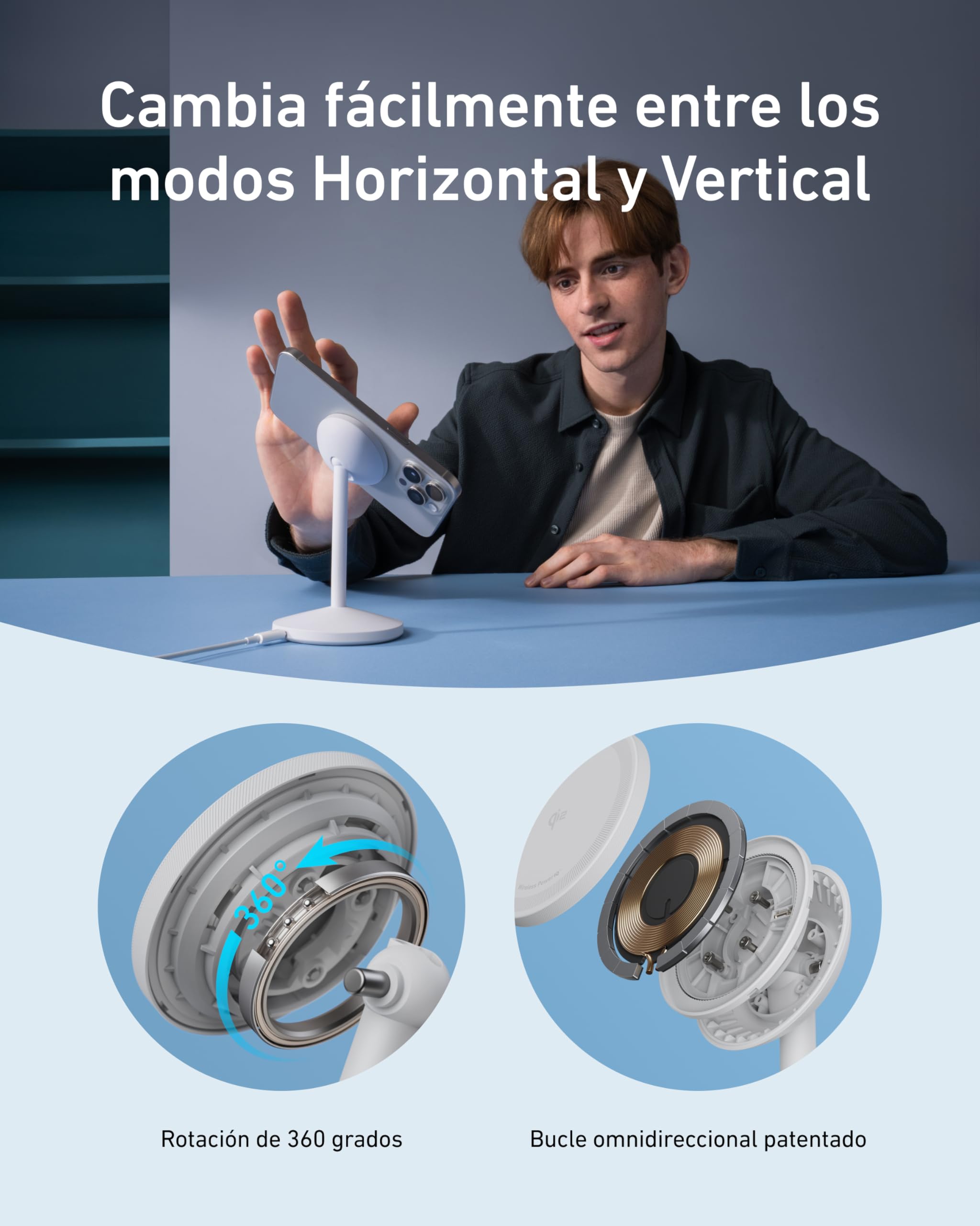 Anker MagGo Estación de Carga Inalámbrica, Soporte Inalámbrico Compatible con MagSafe de Carga Rápida de 15 W, Cargador Magnético con Certificación Qi2, Compatible con iPhone 16/15/14 Series y AirPods