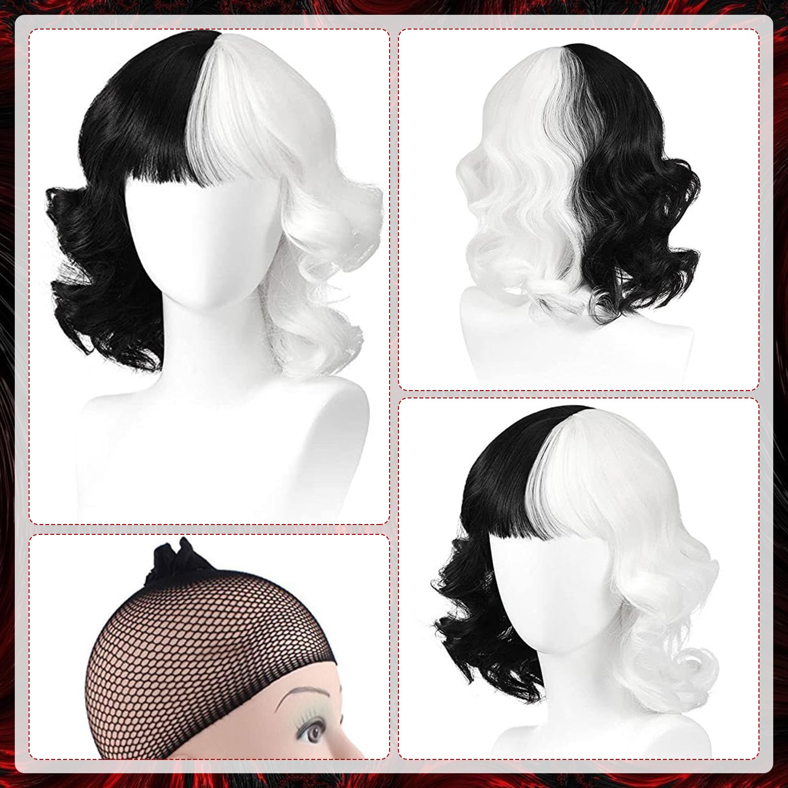 HIQE-FL Cruella kostuum voor dames, Cruella Deville-kostuum HIQE-FL Cruella kostuum voor dames, Cruella Deville-kostuum