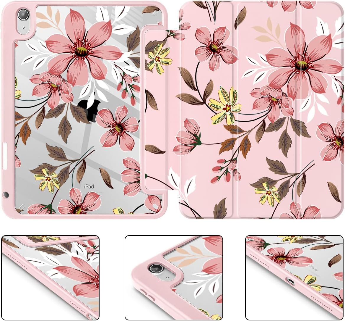 Mektron Case for 2025 iPad 11 inch (A16 Chip) 11th Gen Fit iPad 10th Gen10.9 inch 2022, Buit in Pencil Holder with Shockproof Cover Clear Shell + Trifold Stand + Auto Wake/Sleep, Floral C293 - Image 8