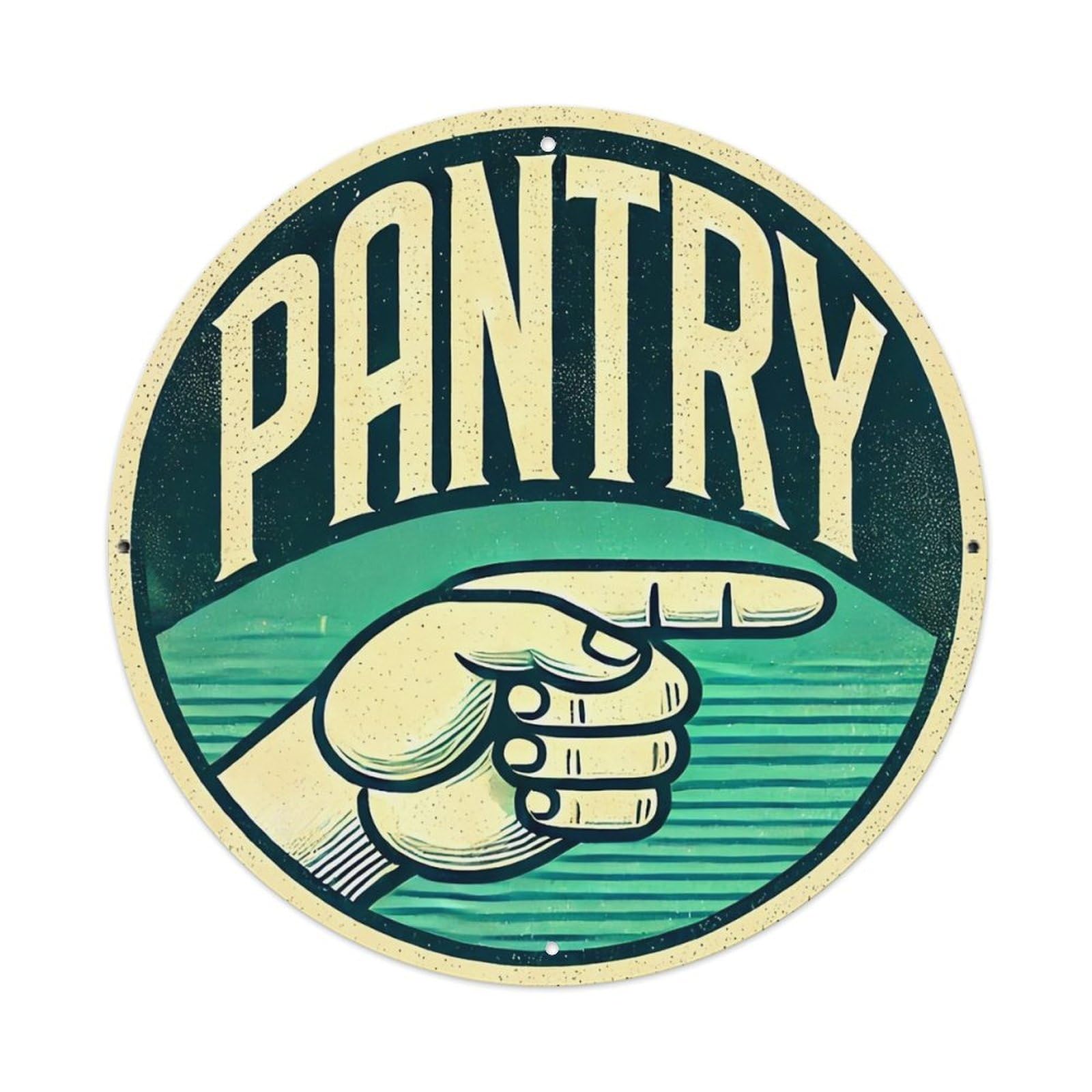 Pantry Hand Pointing Sign Art Retro Metal Sign Round Tin Sign, Vintage Decor Art Poster for Bar, Home, Man Cave, Kitchen, Laundry Room Gift 8x8Inch