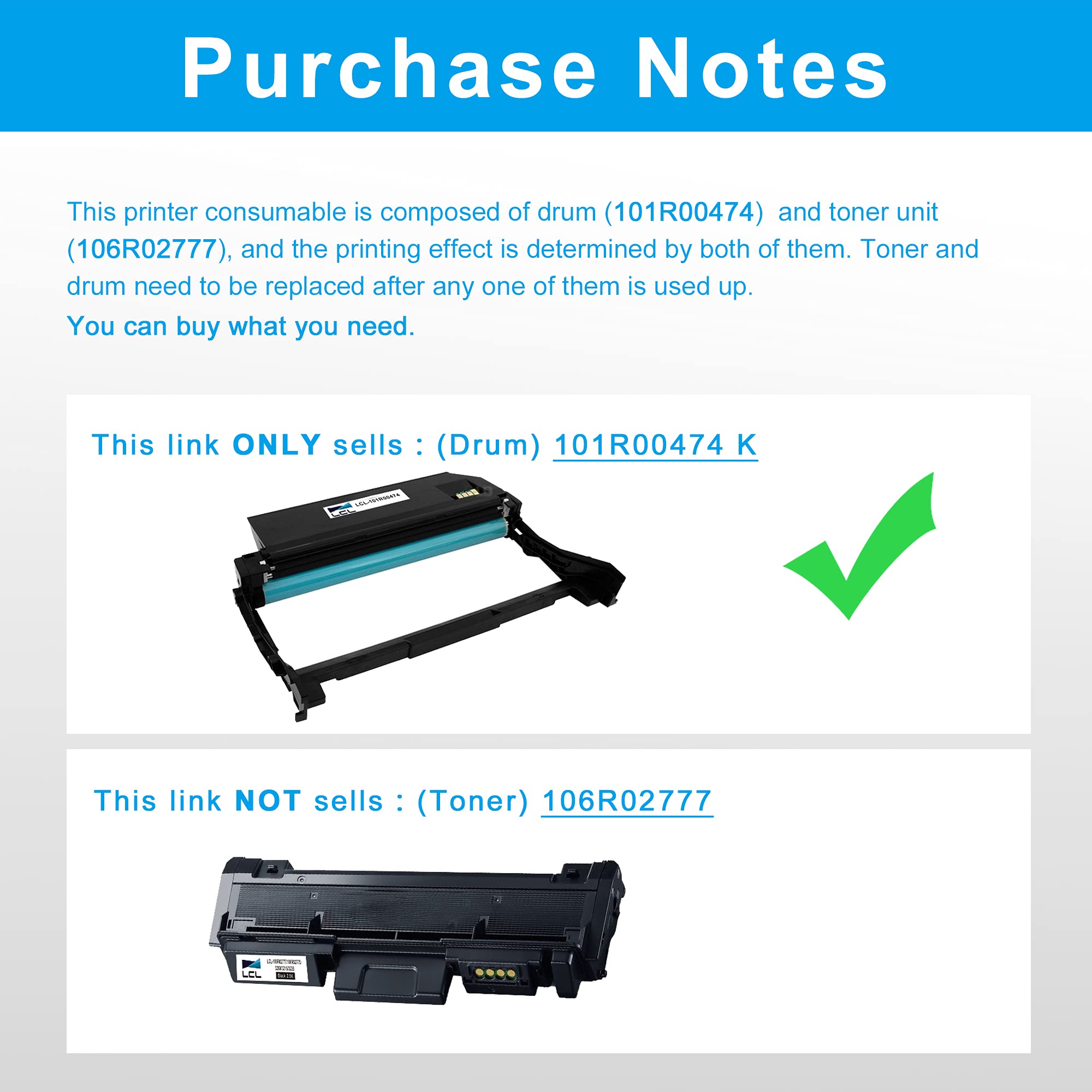 LCL Tambour Compatible 101R00474 Phaser 3260DI, Phaser 3260DNI WorkCentre 3215NI WorkCentre 3225DNI Drum (1Noir) Remplacement pour Xerox Phaser 3260DI 3260DNI, 3260VI WorkCentre 3215NI 3225DNI