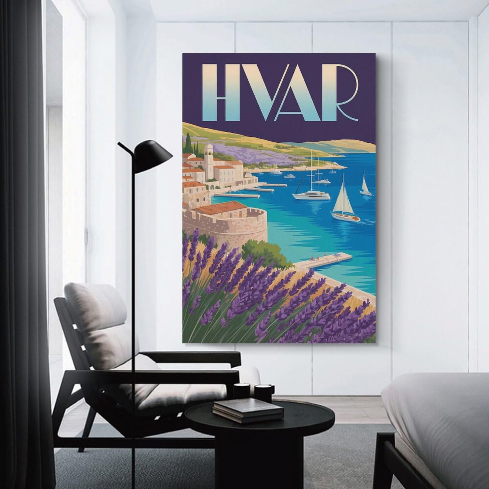Junmoney Wall Decor Canvas Print Hvar Travel, 24x36inch(60x90cm), for Front Hall, Corridor Or Welcome Spaces, A Neat Decor Update for Hallways