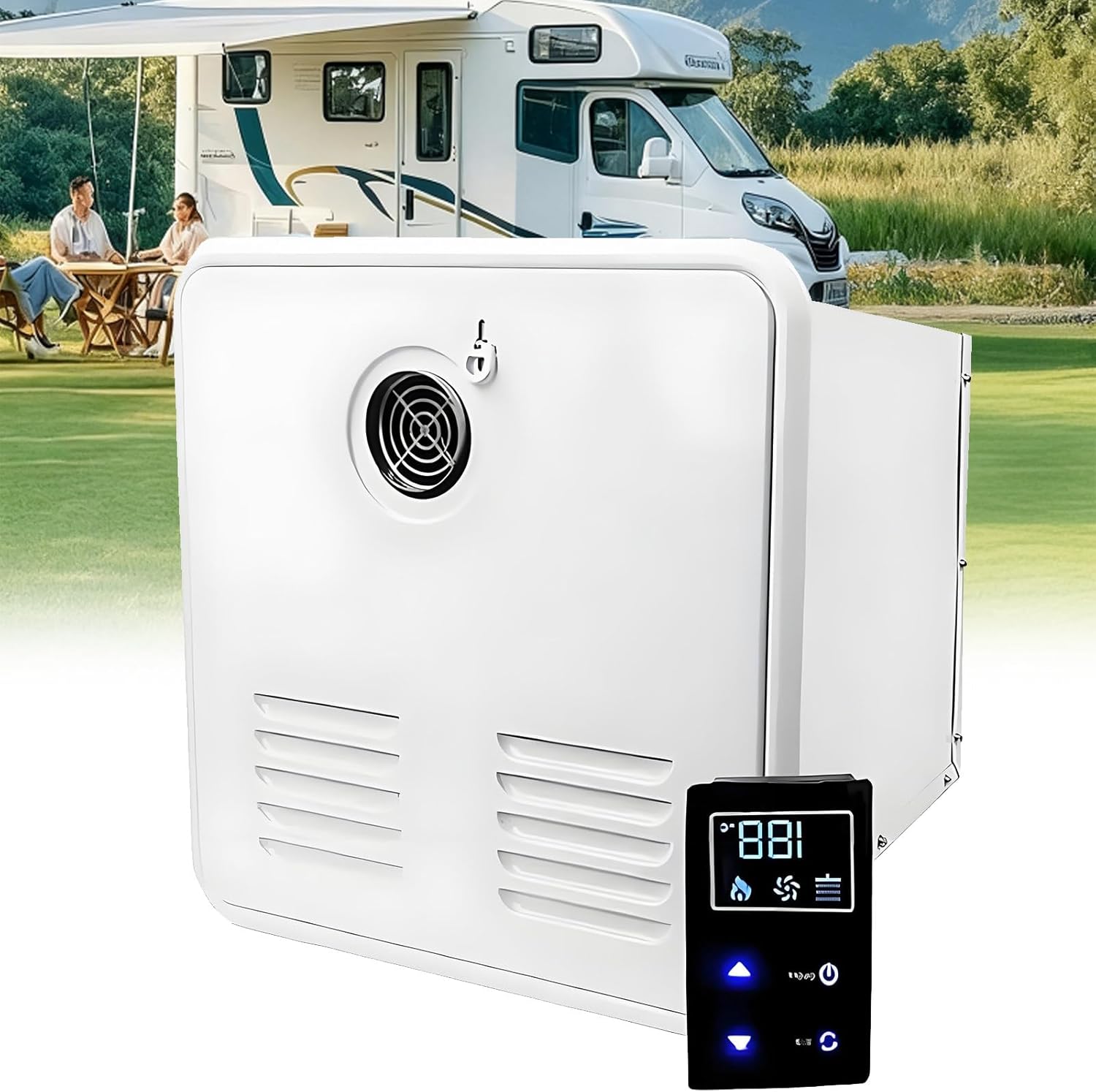 Rv Tankless Water Heater, Camper Water Heater, 55,000 Btu On-Demand Instantaneous Hot Water System, 15" X 15" Door, 12v Dc Power Supply for Rvs, Campers, and Travel Trailers White