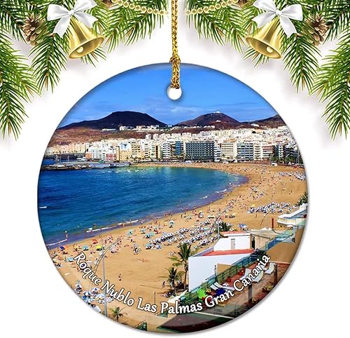 Miniatura 1 de España Roque Nublo Las Palmas Gran Canaria Adornos de Navidad para árbol Colgante de cerámica Adorno de doble cara Decoración Regalos de Navidad