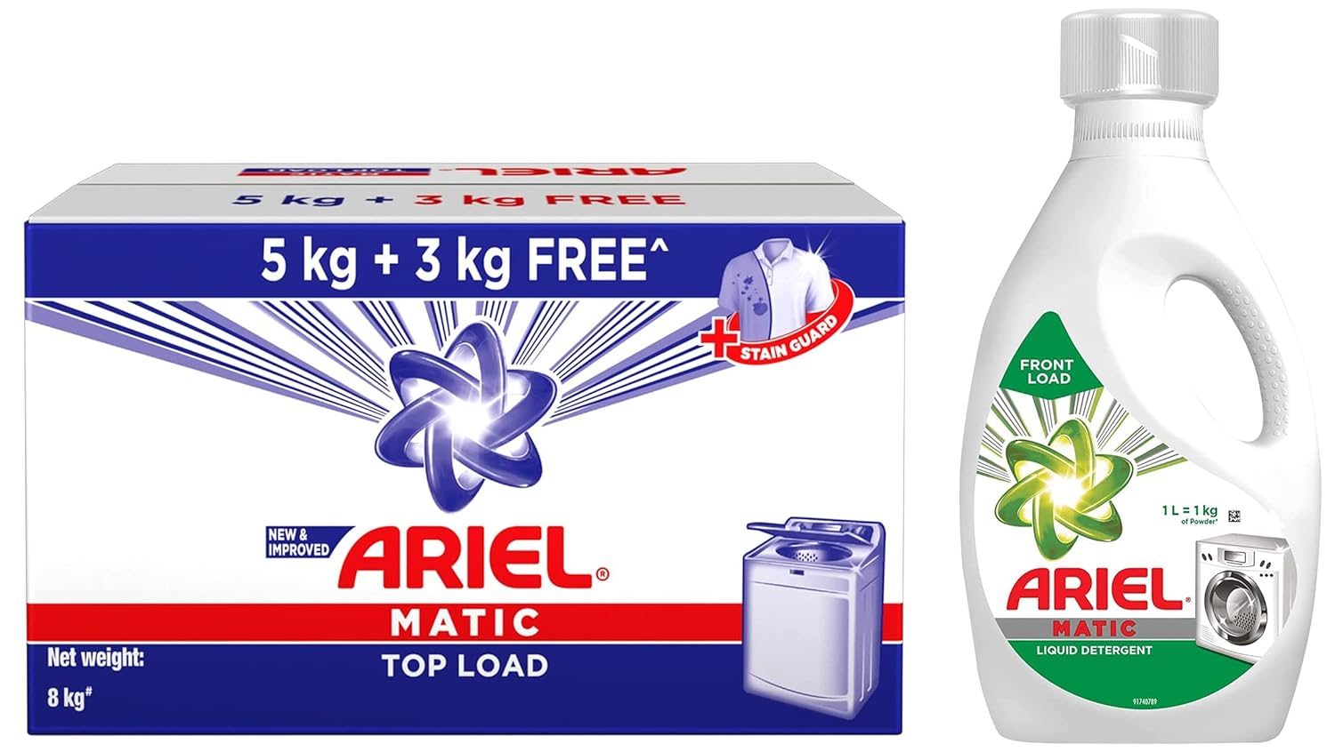 Ariel Matic Top Load Detergent Washing Powder 5kg plus 3kg & Ariel