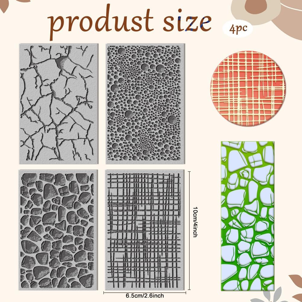 CHGCRAFT 4 Sheets 4 Styles Pebbles Clay Textured Mat Cracks Embossed Foam Patterns Polymer Clay Texture Sheets DIY Tools for Earring Jewelry Making, 4x2.6inch