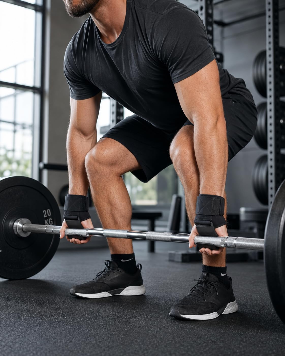 BLACKROX Zughaken Krafttraining Powerlifter V1 Vergleichssieger 2026 Zughilfen Fitness Bodybuilding 2 Stück Gym Metallhaken Gewichtheben handgelenkbandage gepolstertem Kraftsport schwere Gewichte