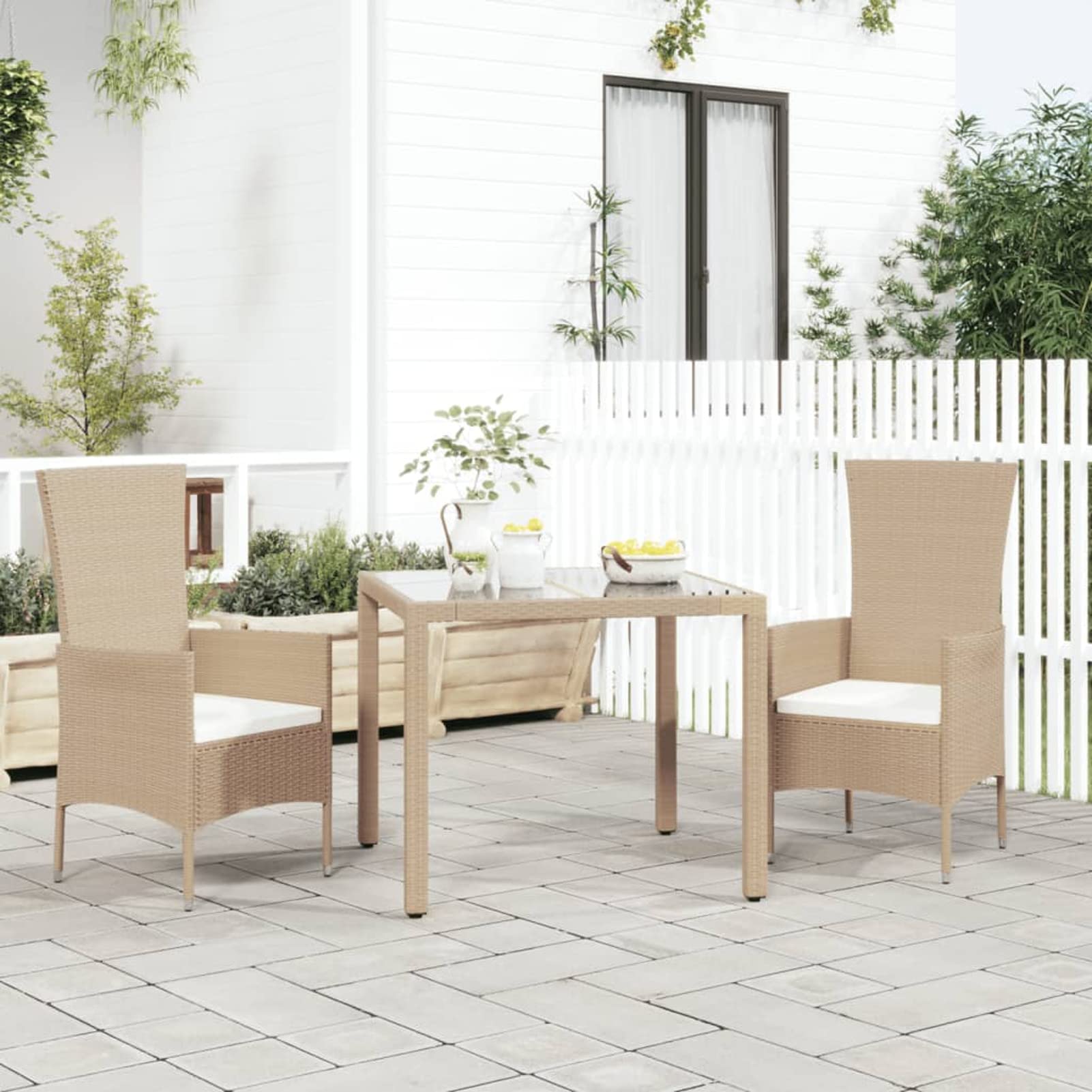 Chaises de jardin en résine tressée beige avec coussins Homgoday | Lot de 2