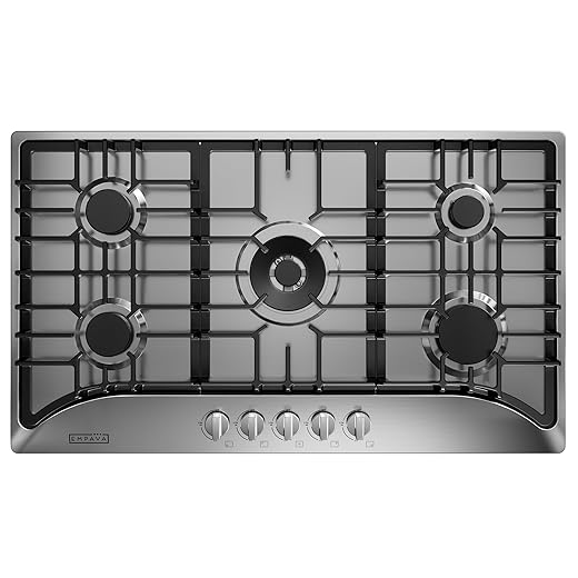 Empava 36 Inch Built-in Gas Cooktop with 5 Sealed SABAF Burners, Stainless Steel Surface, LPG/NG Convertible, Auto Electric Pulse Ignition, Flame Failure Protection