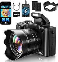 88MP 8K Autofocus Digital Camera with Dual Lens, WiFi, 16X Zoom, Touch Screen & 2 Batteries - Vlogging & Photography Pro