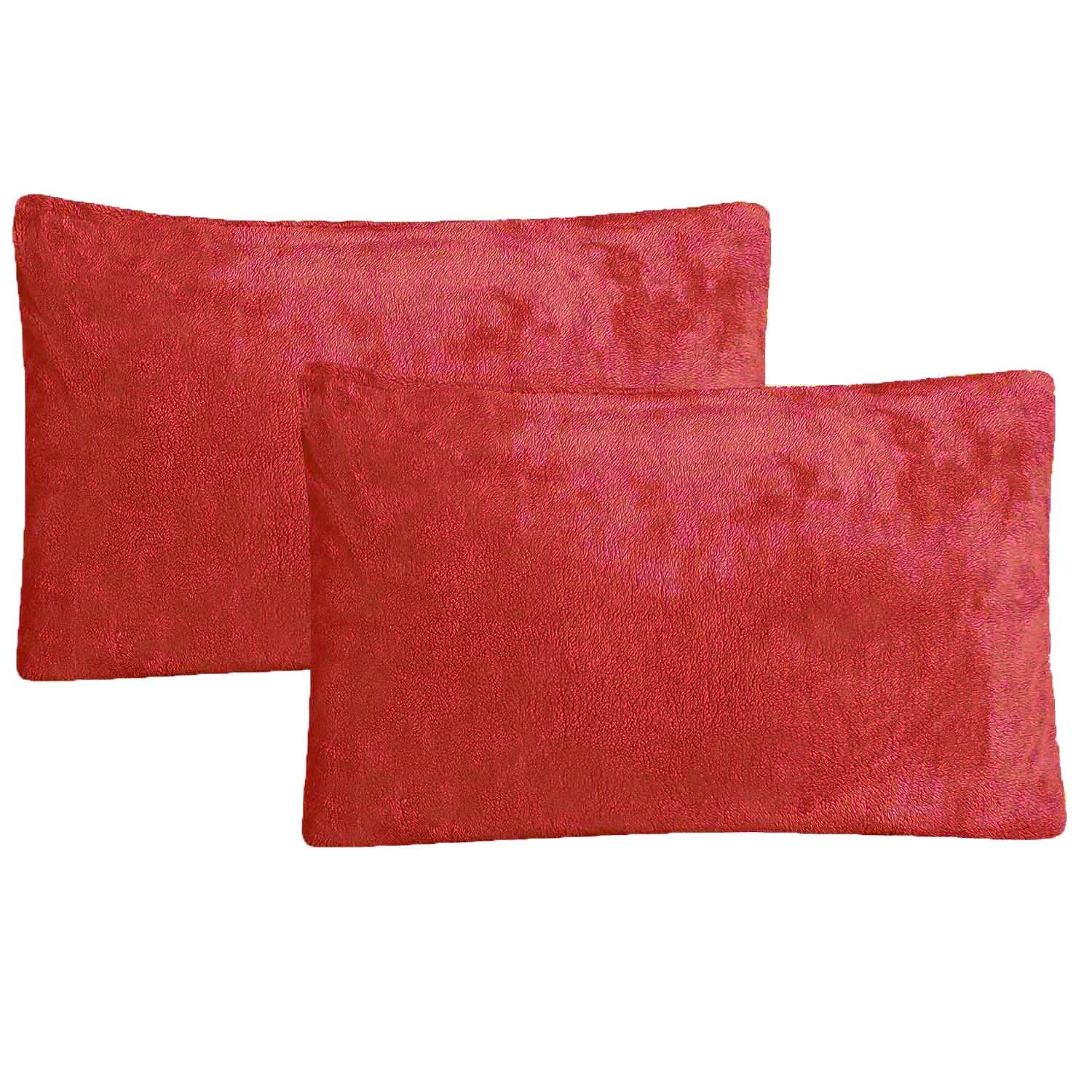 2 Pack Teddy Bear Fleece Pillowcases, Side Sleeper Winter Warm Cosy Soft Teddy Pillow Cases Fluffy Fleece Hotel Quality Plain Sherpa Thermal Pillowcases Luxury Bedding Pair 50 X 70cm, Red