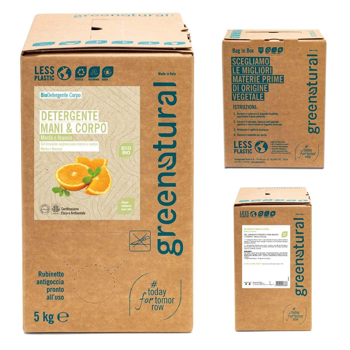 GREENATURAL BAG 5 Kg Detergente Mani e Corpo MENTA & ARANCIO - ecobio