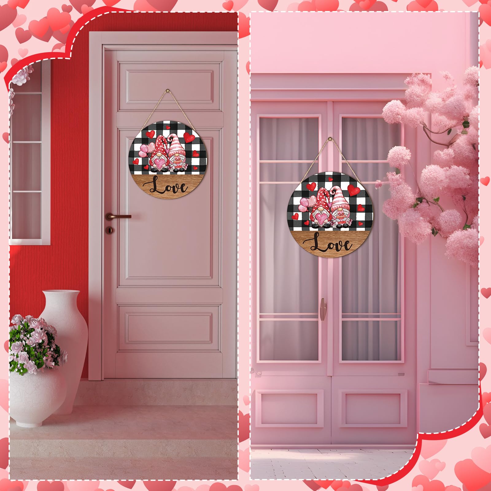 Zzbakress 2-Piece Valentine's Day Gnome Hanging Signs - Porch Or Wall Decor, 11.8x22.3 Inch