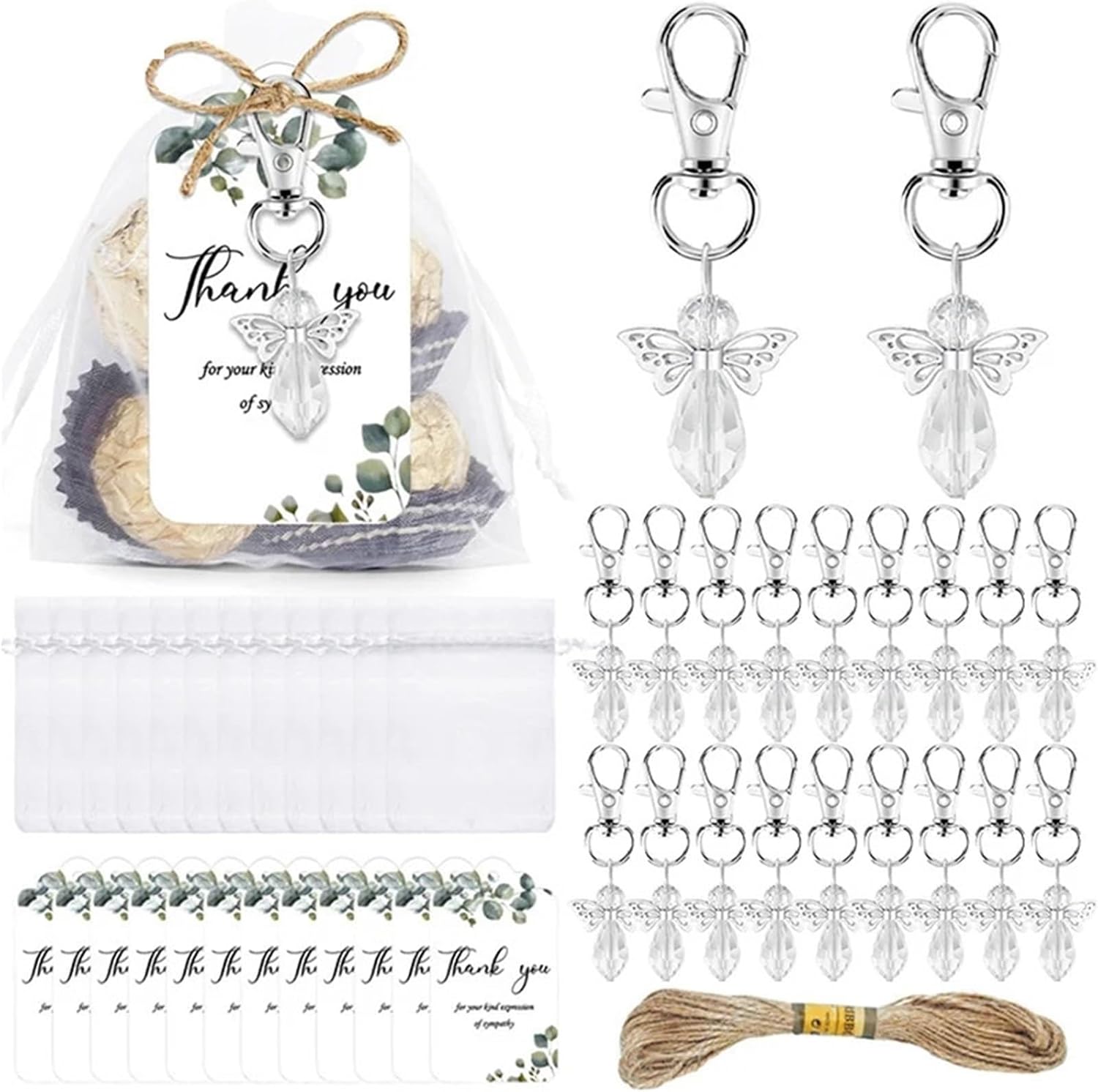 40 Set Angel Keychains With Organza Bags And Sympathy Tags For Memorial Services