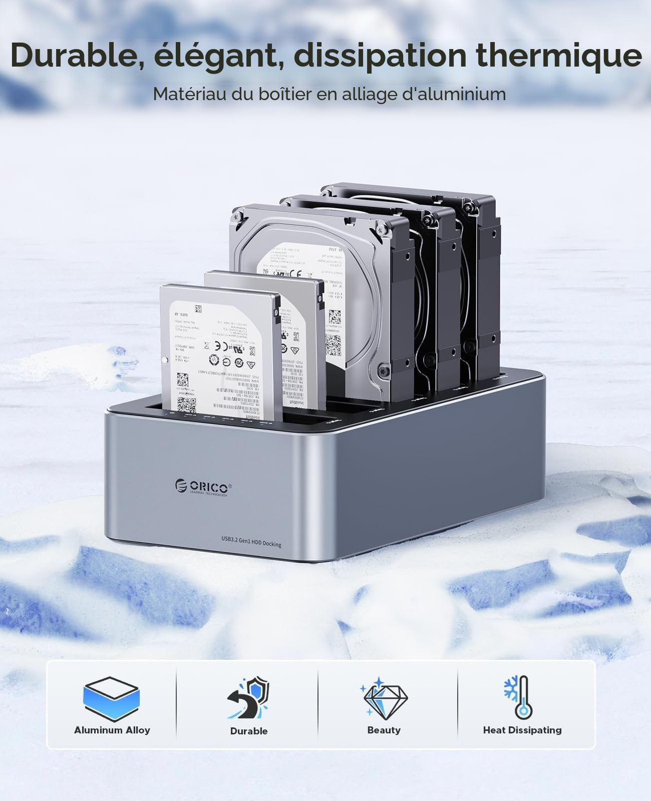 ORICO Aluminium Clone 5 Baies Dock pour Disque Dur, USB C Stations d'accueil pour Disque Dur pour SATA de 2,5/3,5" SSD/HDD jusqu'à 20 to, Clonage Hors Ligne Dock (6656C3-C)