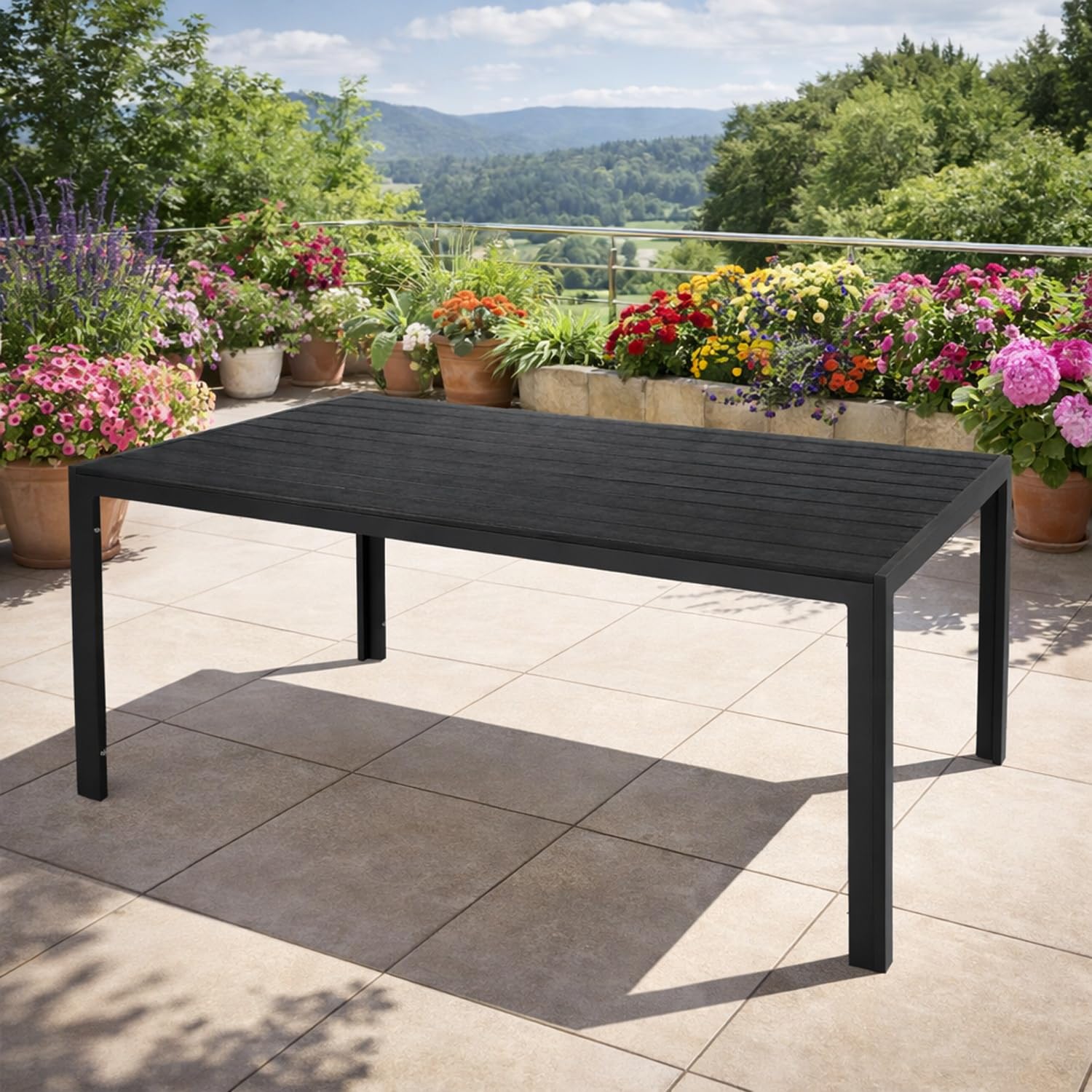 Mojawo XL Aluminium Gartentisch anthrazit/schwarz Esstisch Gartenmöbel Tisch Nonwood Holzimitat wetterfest 180x90x74cm
