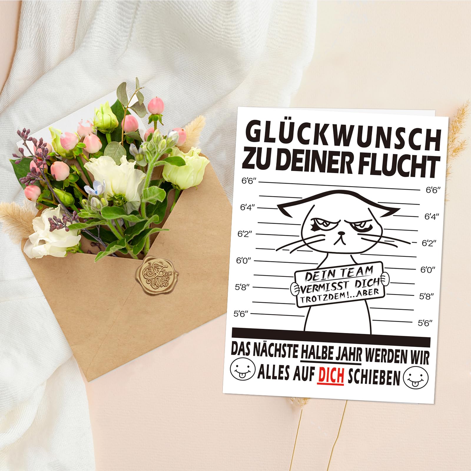 Werfunee Carte D'adieu Pour Collègues A6 (avec Enveloppe Et Sceau De Cire) – Carte D'adieu Collègue – Félicitations Pour Votre évasion – Cadeau D'adieu Pour Vos Collègues – Carte De Départ à