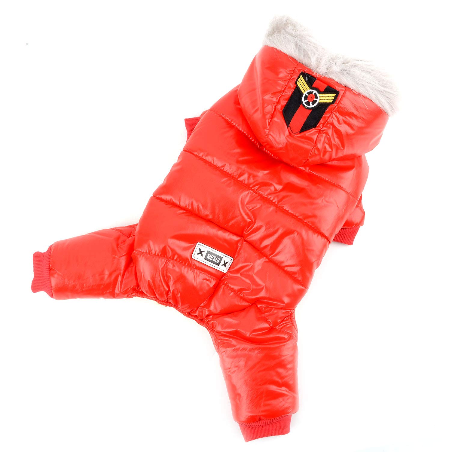 Ranphy Waterproof Dog Snowsuit Jumpsuit Fleece Lined Winter Coat with Hood Puppy Clothes Outfit Padded Hoodie Jacket Boy Girl Parka for Small Dog Cat Red S