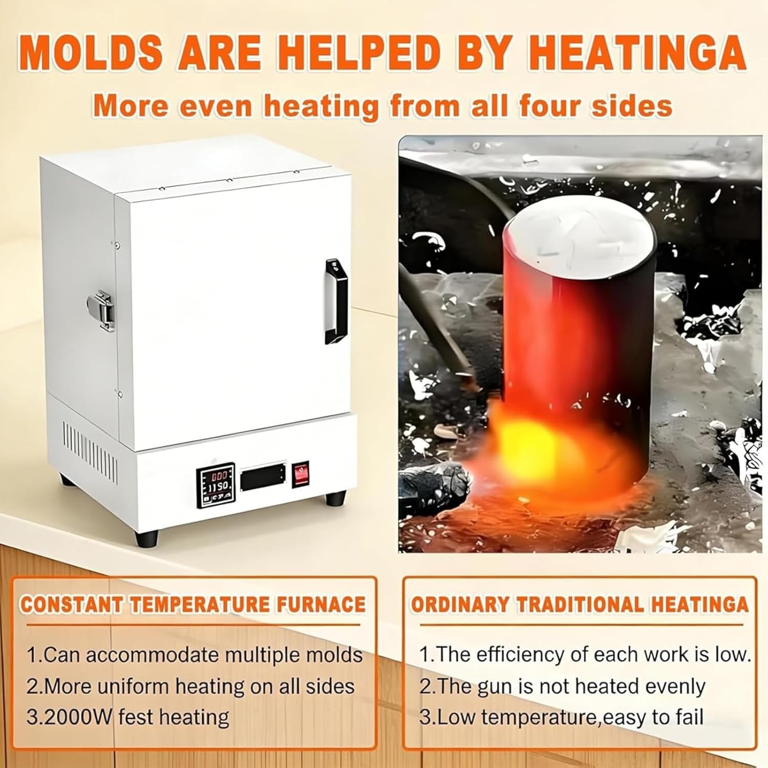 Electric Kiln for Pottery and Metal Melting, 2000W Muffle Furnace, 2102℉/1150℃ Heat Treat Oven with Controller for Jewelry Making, Glazing, Clay, Ceramic DIY