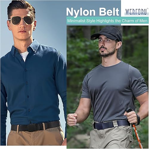 Miniatura 31 de WERFORU Cinturón de nailon para hombre, cinturón táctico militar, correa de lona para exteriores con hebilla de plástico