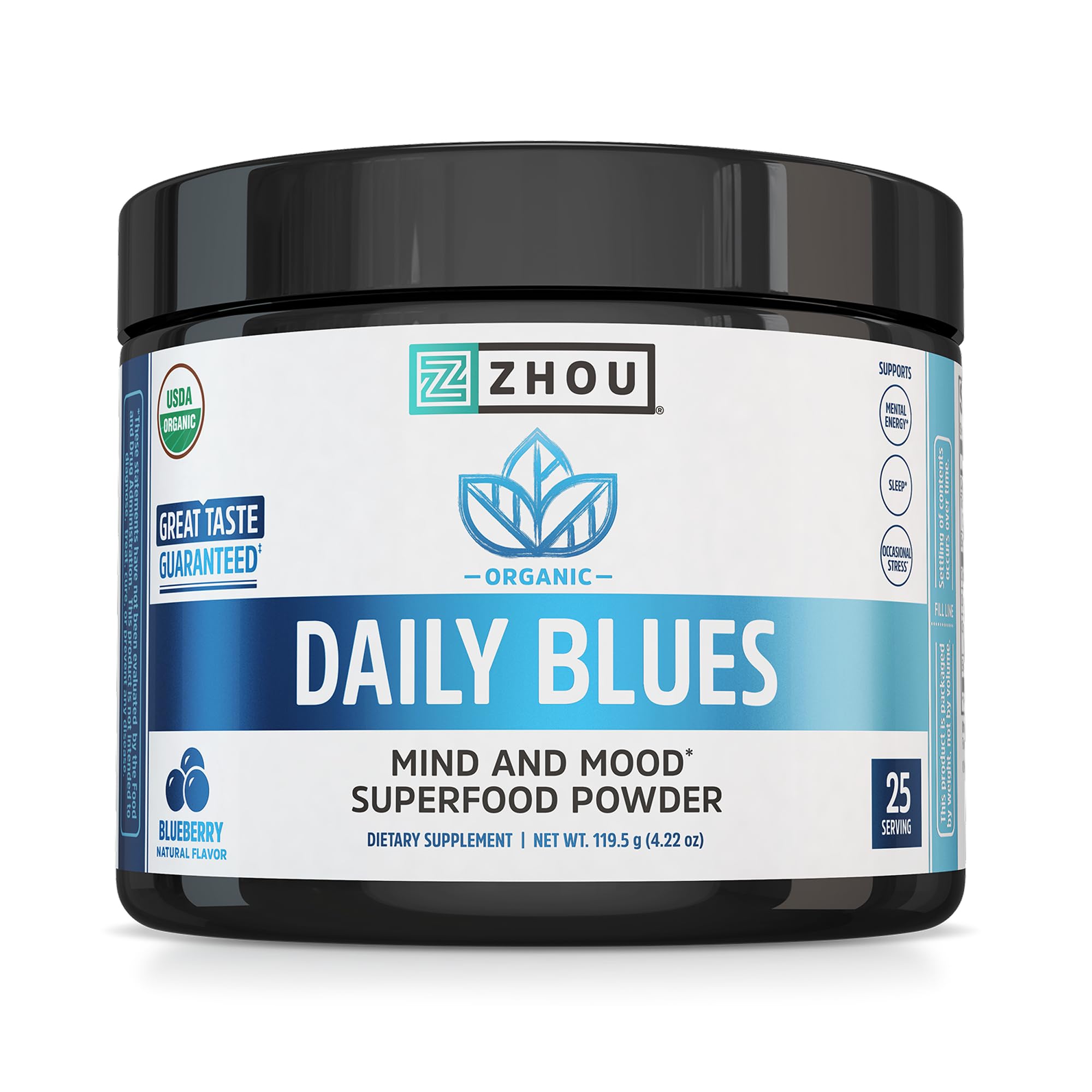 Zhou Daily Blues Supplement - Blueberry Flavor, 4.22 oz (25 Servings)