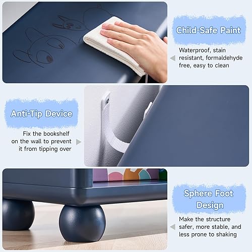 Miniatura 5 de Estantería para niños, estantería grande de madera con almacenamiento de 6 cubos, organizador de almacenamiento de juguetes para niñas con pintura