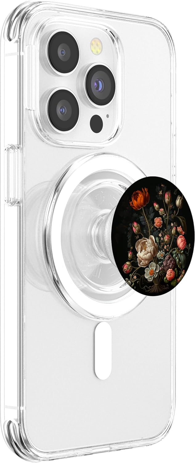 Rose And Tulip Elegant Blossom Flowery Botanical on Black PopSockets MagSafe PopGrip for iPhone