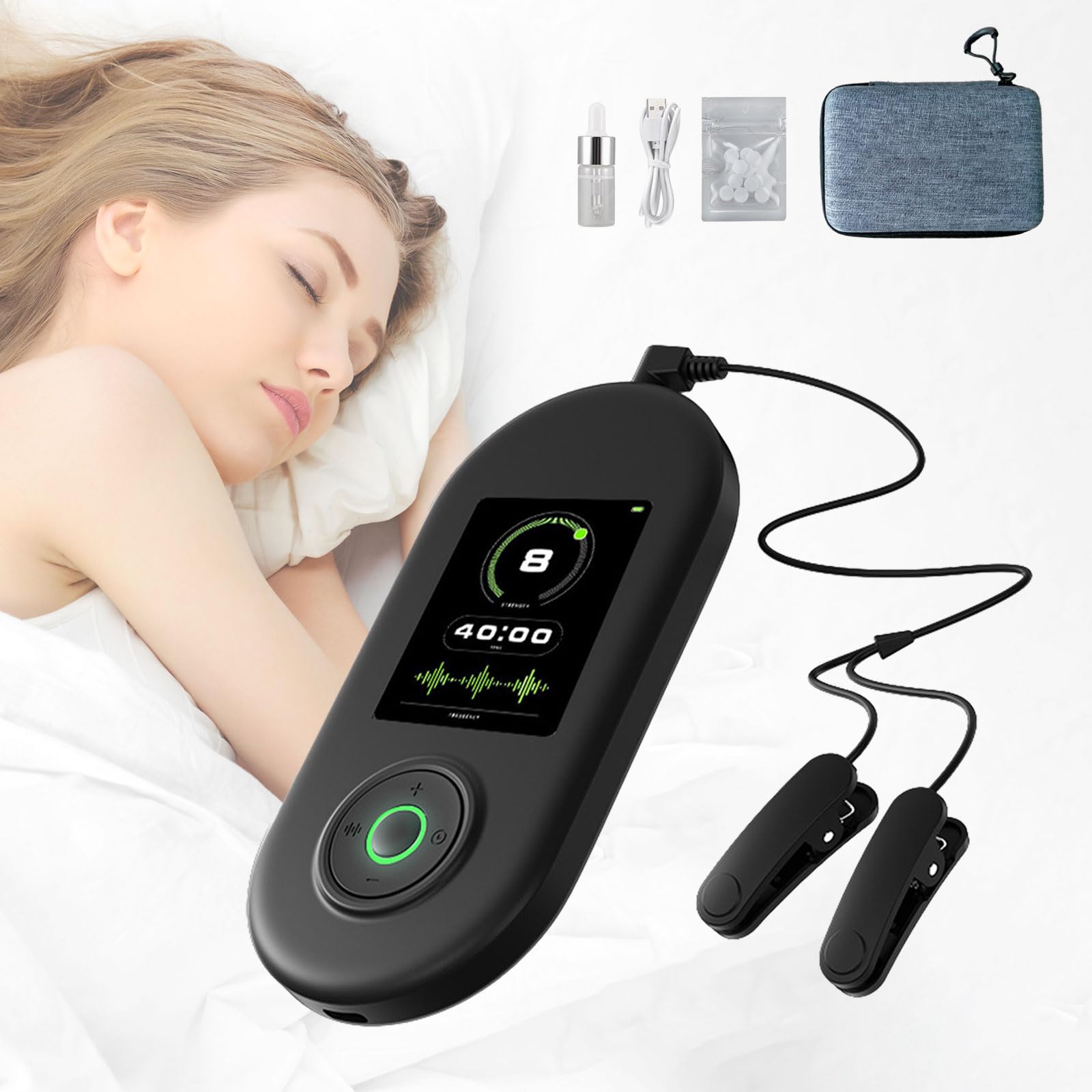 Tragbare Vagus Nerv Stimulation Gerät mit Ohrclips, 3 Modi, 9 Einstellungsstufen, 4 Time Modi, CES Behandlung für Tiefen Schlaf