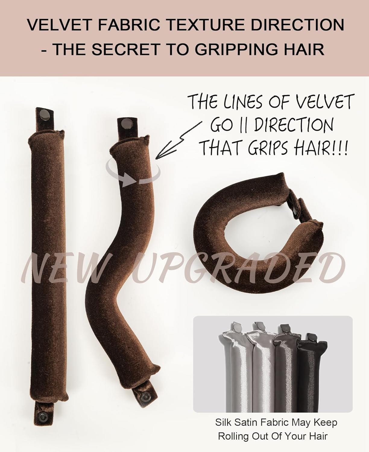 Classic Heatless Curls Overnight Rods - Upgraded Directional Grip Velvet No Heat Hair Curlers to Sleep Hair Rollers Flexible Curling Rods Set for Long Thicker Hair, Full Coverage Larger Silk Scarf