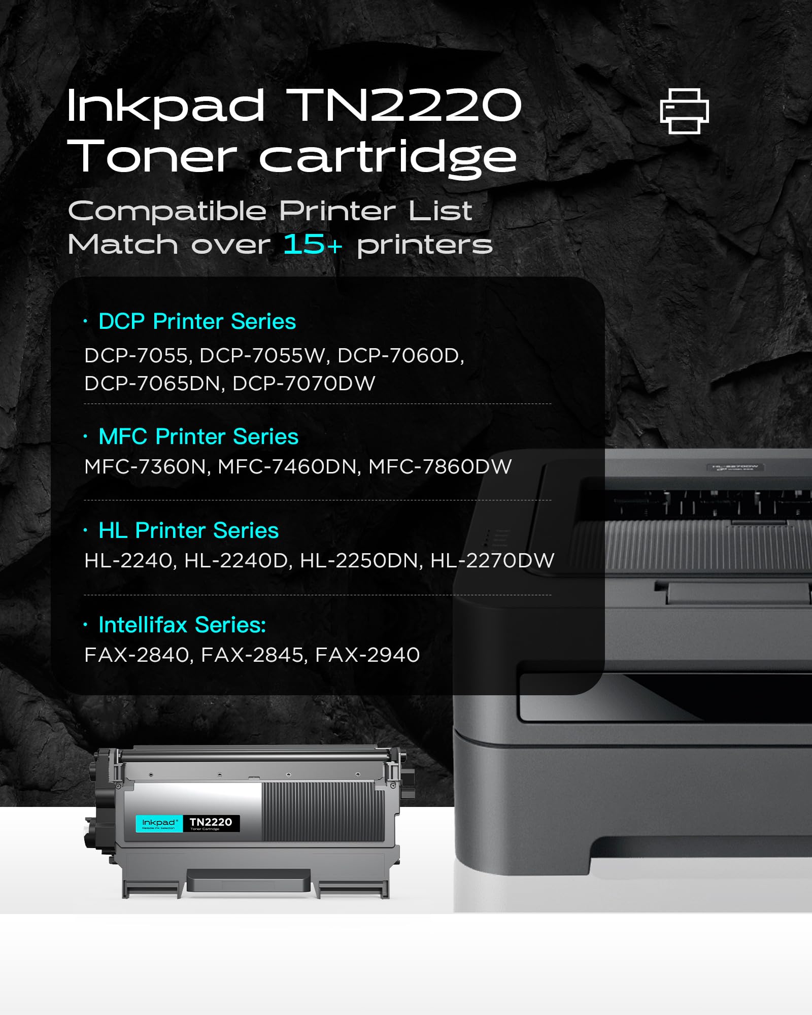 iNKPAD Toner TN2220 TN 2220 compatibile per Brother TN2220 TN-2010 per Brother MFC-7360N MFC-7460DN MFC-7860DW FAX-2840 FAX-2940 HL-2130 HL-2240 HL-2250DN HL-2135W DCP-7055 DCP-7055W (2 nero)