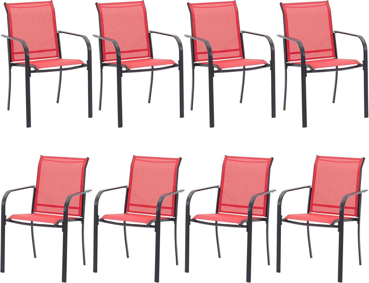 VICLLAX Patio Chair Set of 2, All Weather Metal Outdoor Dining Chairs for Lawn Garden and Porch, Balcony Chairs, Red Fabric
