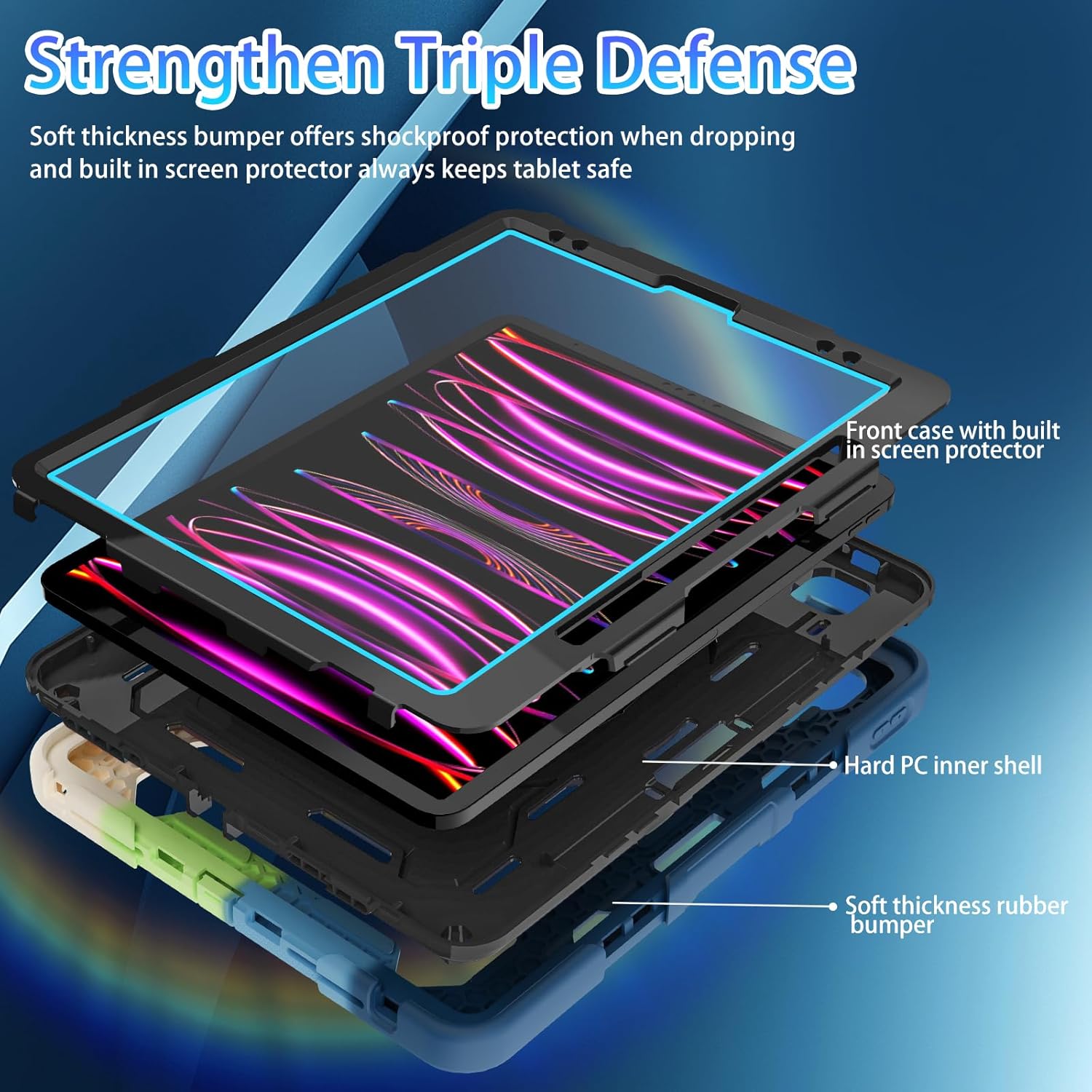 ROISKIN for iPad Pro 12.9 -Inch Case (6th, 5th, 4th & 3rd Gen) with HD Screen Protector, 360 Stand, Hand Strap, Pencil Holder,Shoulder Strap,Rugged Bulky Full Body 12.9 iPad Pro Case - Image 2