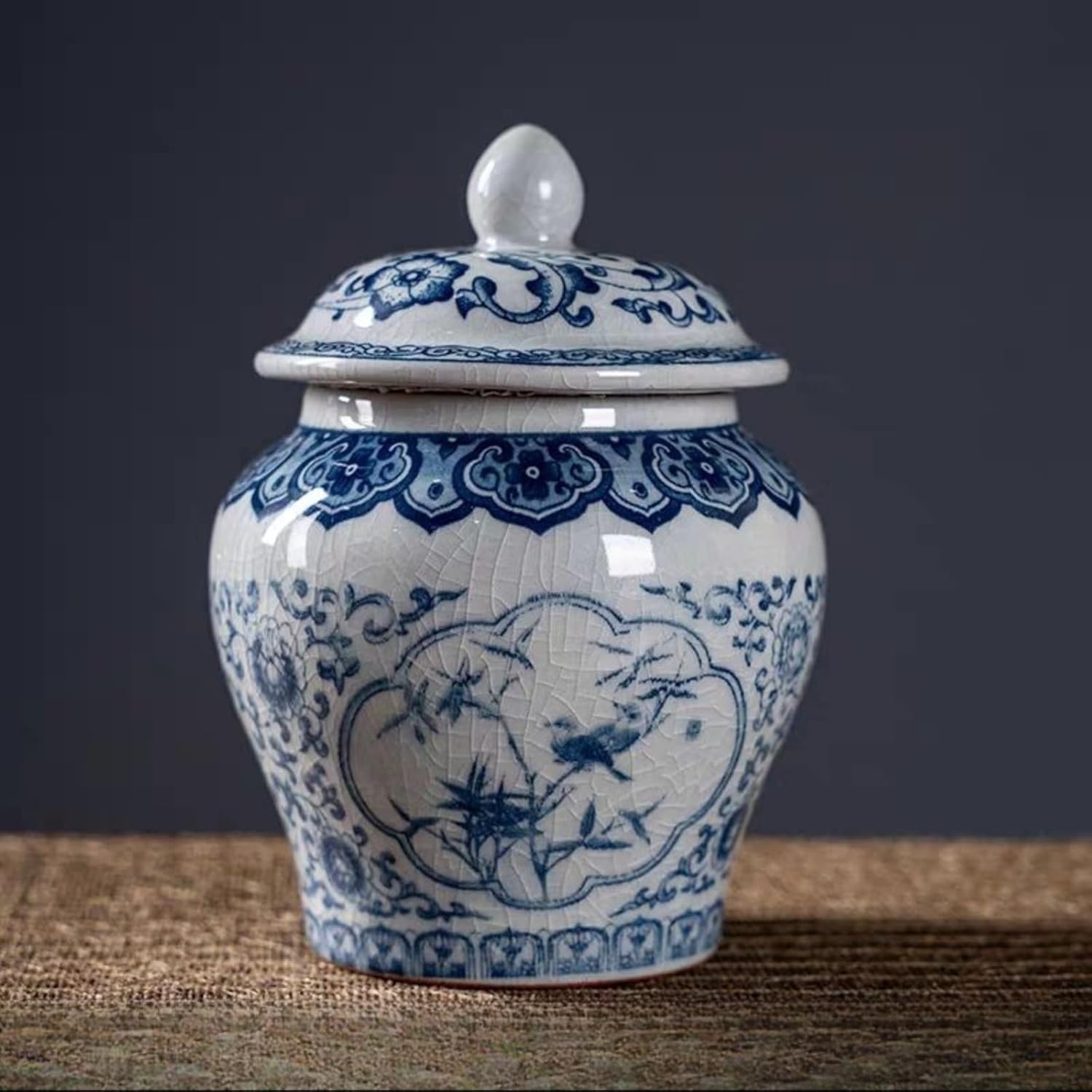 Ceramics Tea Caddy, 500ml 17.0oz, Blue and White Porcelain Underglaze Color Sealed Jar