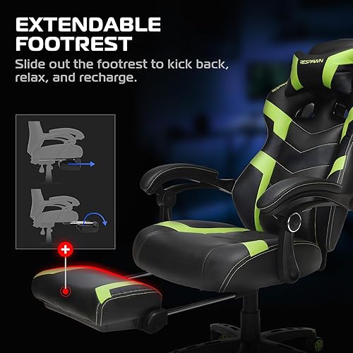 Vista 4 de Respawn 110 Pro Silla ergonómica para juegos con reposapiés para adultos, cómoda silla reclinable de oficina con soporte lumbar y reposacabezas