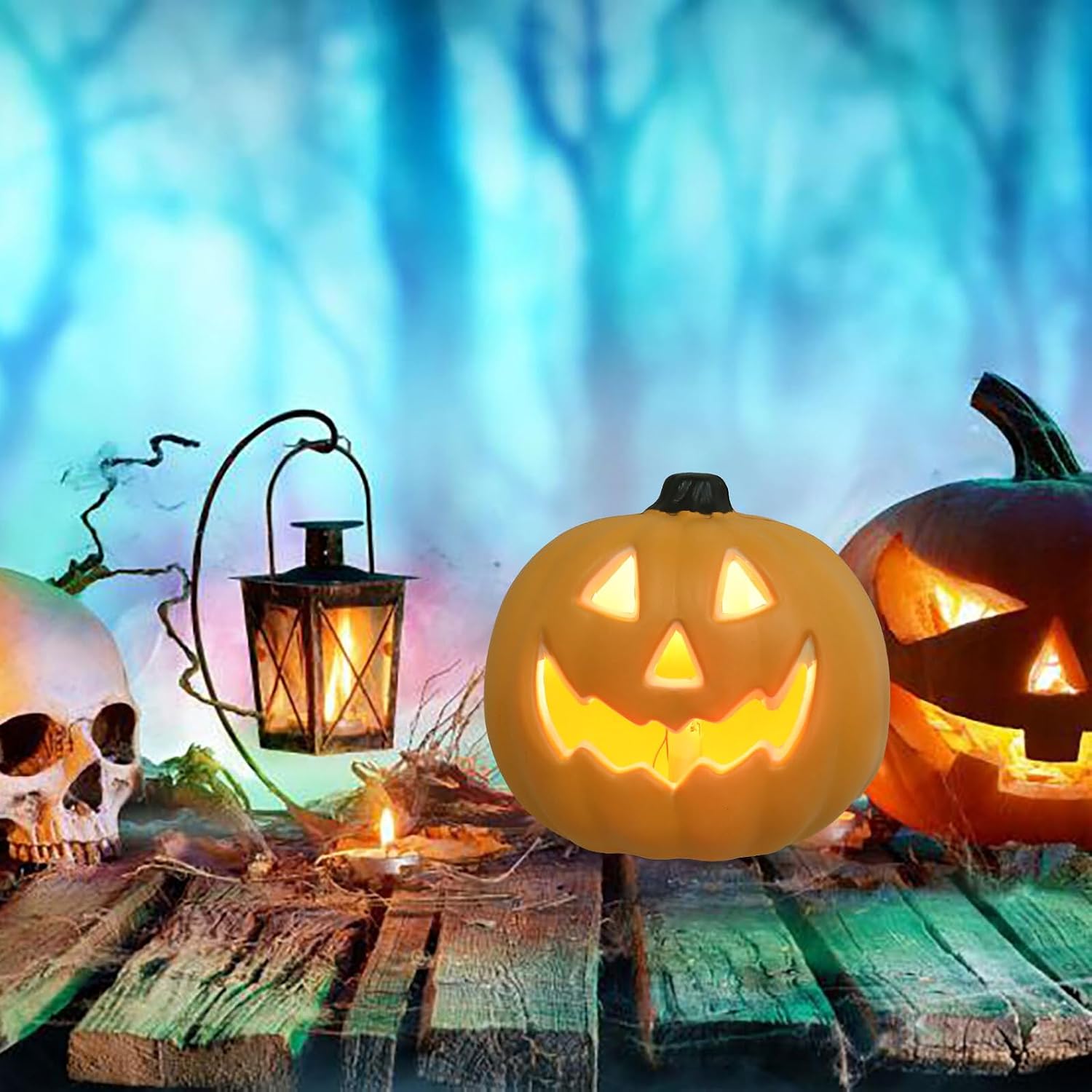 LED Halloween Pumpkin Lamp Orange Decorative Table Light with Built-in LEDs for Indoor Outdoor Halloween Festival Night Party
