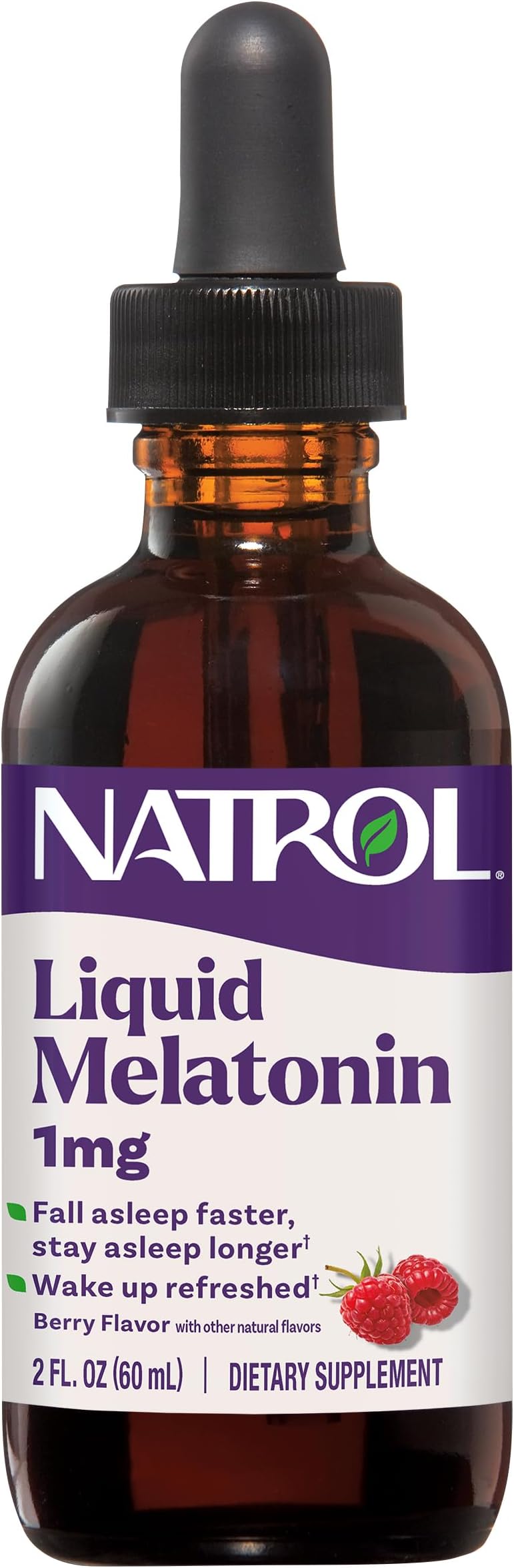 Liquid Melatonin 1 mg, Adult Melatonin Supplement to Fall Asleep Faster and Stay Asleep Longer, Wake Up Refreshed, 2 FL OZ Berry-Flavored Liquid, 15 Servings