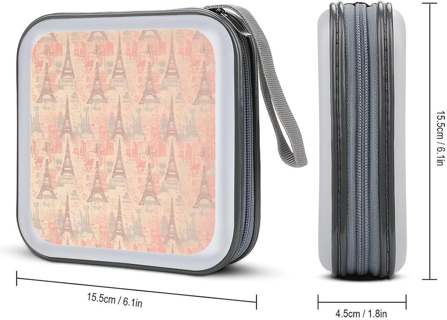 Soft Colors Eiffel Tower Pattern France CD Case ，40 Capacity Dual-sided Storage Function，Storage Bags With Handle And Zipper，CD Collection Bag for Car Home Office Travel. image 2