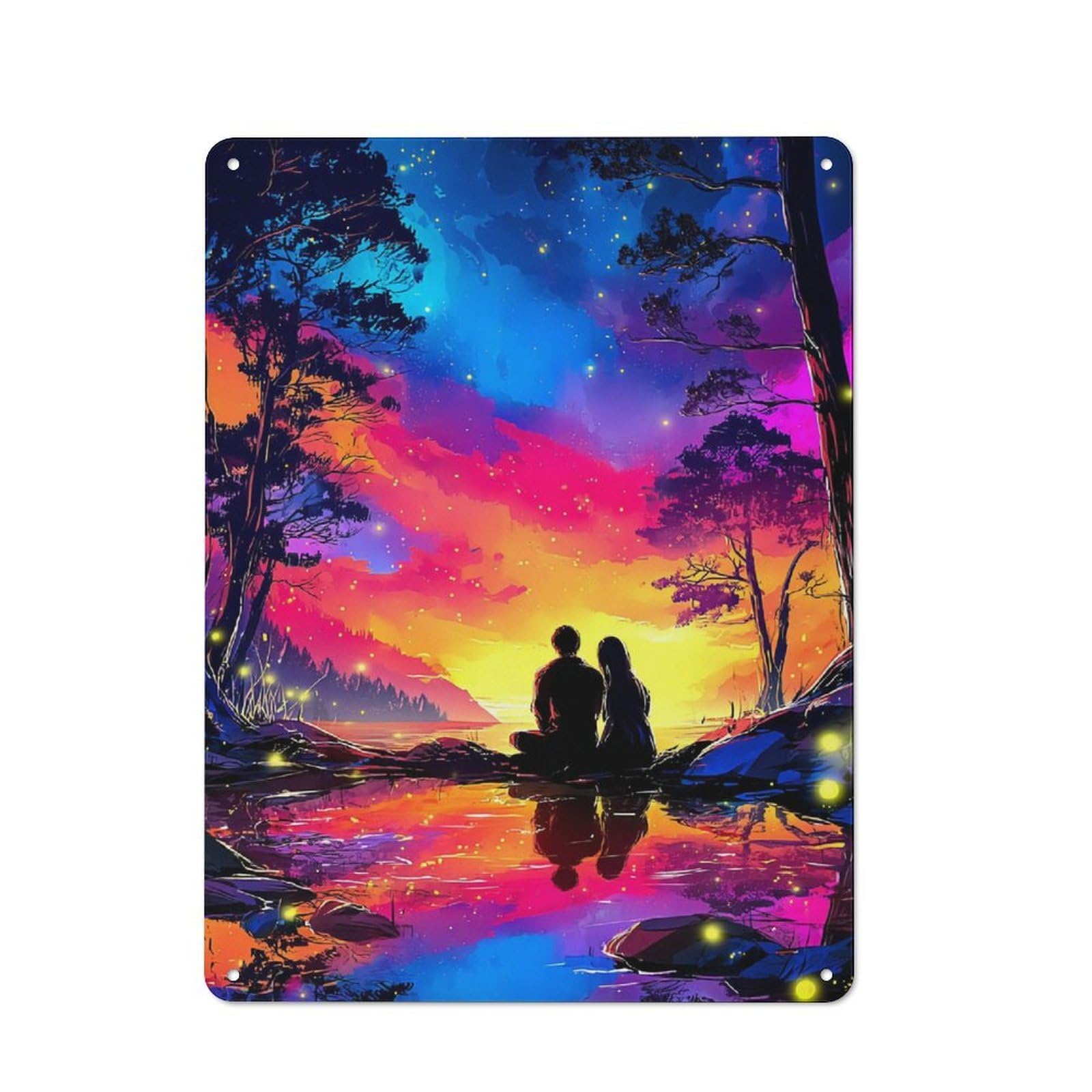 Junmoney Romantic Sunset Reflections -1 Rustic Metal Wall Decor 40X30cm, Decorative Tin Sign For Farmhouse Kitchen, Pantry Or Dining Area