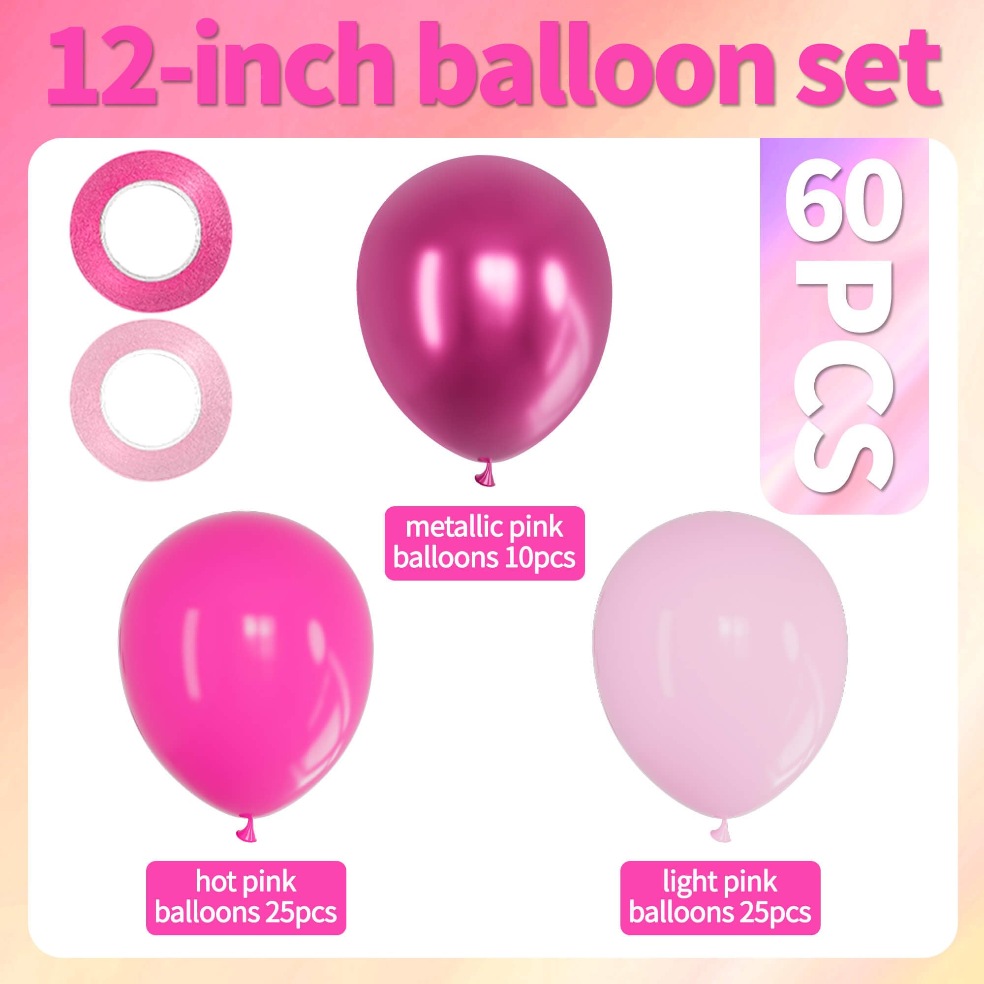 Różowe balony metaliczne, 60 szt. 30 cm różowy balon lateksowy i ciemnomagenta balony na urodziny, baby shower, dekoracje imprezowe księżniczki