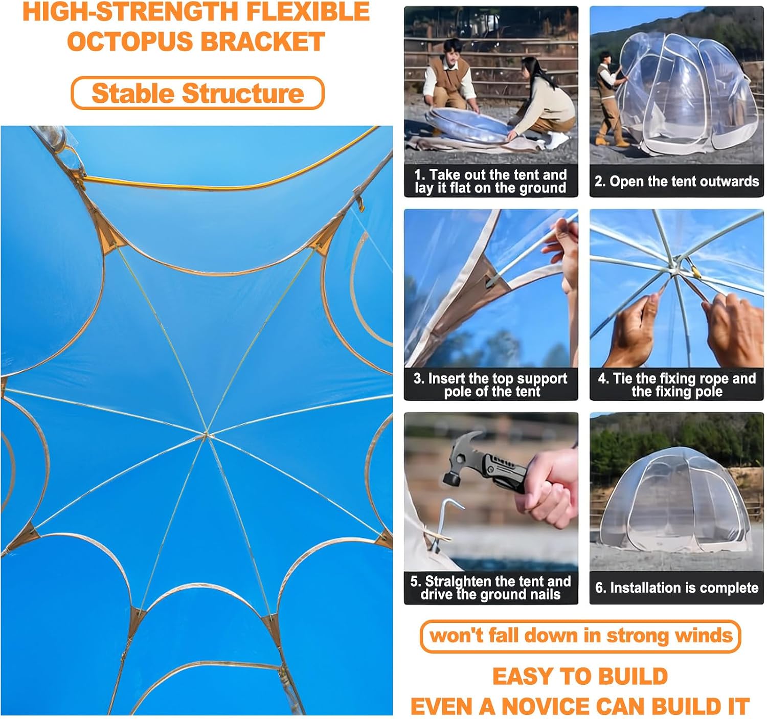 Pop Up Bubble Tent - Instant Igloo Tent - 7-9 Person Screen House for Patios - Large Oversize Weather Proof Pod - Cold Protection Camping - Beige
