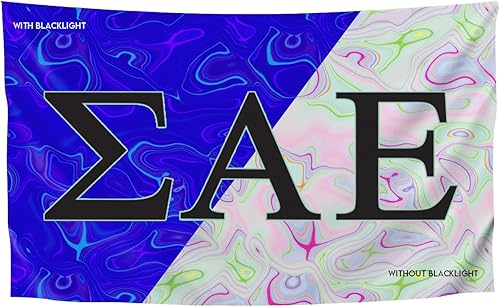 Miniatura 25 de Bandera griega de la hermandad y la fraternidad blacklight, 3 pies x 5 pies, Alpha Tau Omega