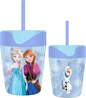 Silver Buffalo Frozen Elsa Anna Olaf 17.5oz Spill Proof Tumbler w Straw